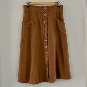 Linen-Blend Button Midi Skirt